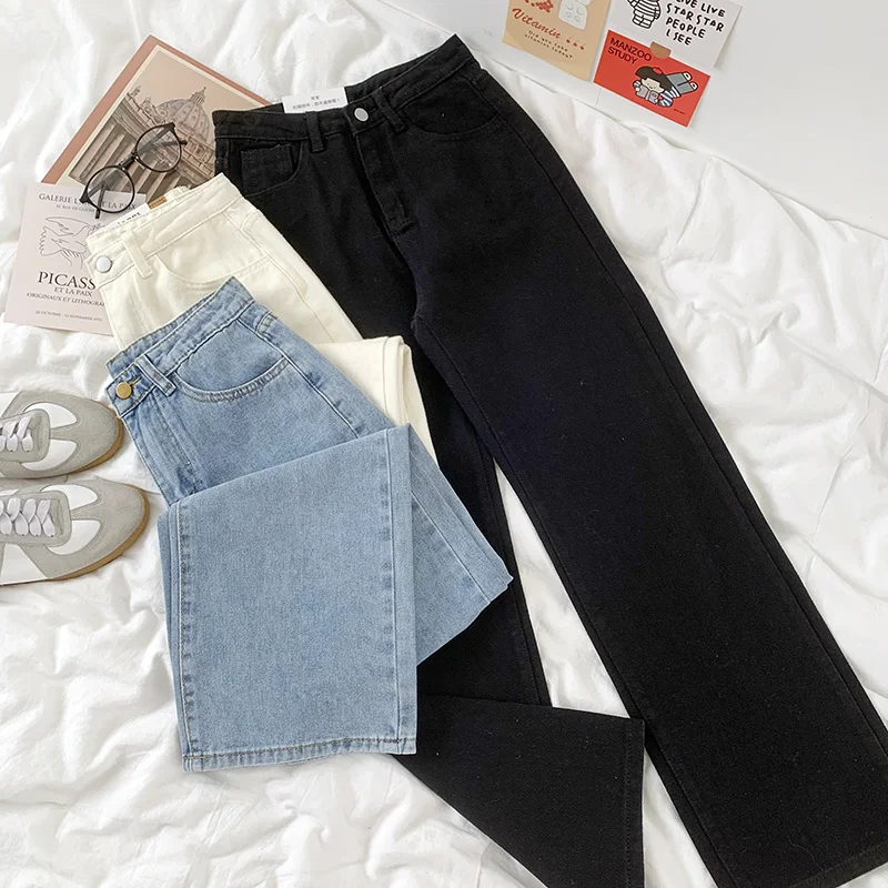 

Solid Classic High Waist Straight Jeans White / Blue / Black