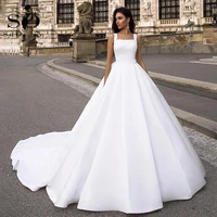 sodigne satin african wedding dress 2022 buttons pockets a line lace bridal dresses princess wedding party gown plus size