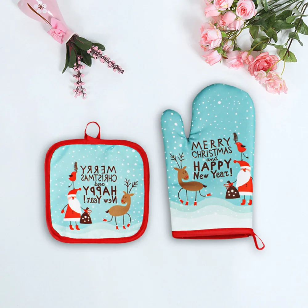 Рождественские Противо горячие перчатки для выпечки микроволновая печь