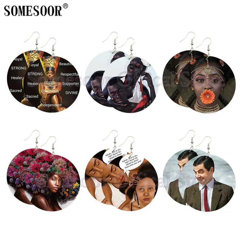 SOMESOOR сильная Черная мама девушка деревянные серьги Подвески Смарт афрокоролева