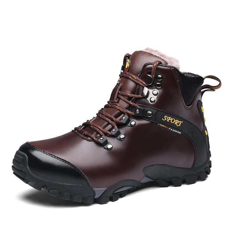brown Men Boots Winter Men Shoes New Lace Up Warm Fur Flock Male Sneakers Winter Ankle Boots Men Winter Boots New - Цвет: brown