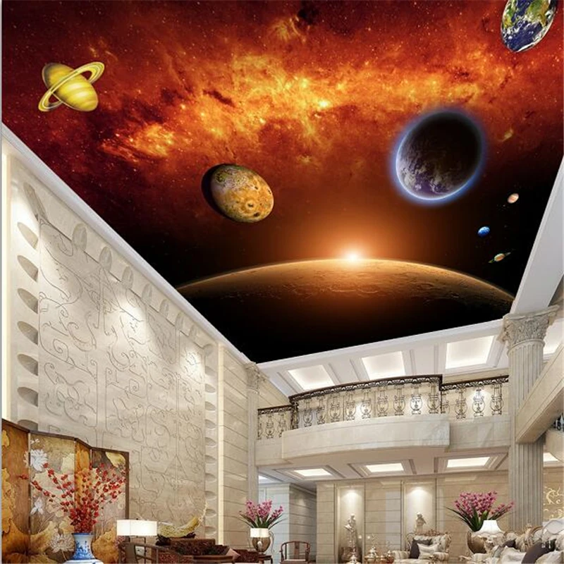 

Прямая поставка пользовательские обои 3d фотообои Космос планеты гостиная отель торговый центр потолок росписи Papel де Parede 3d