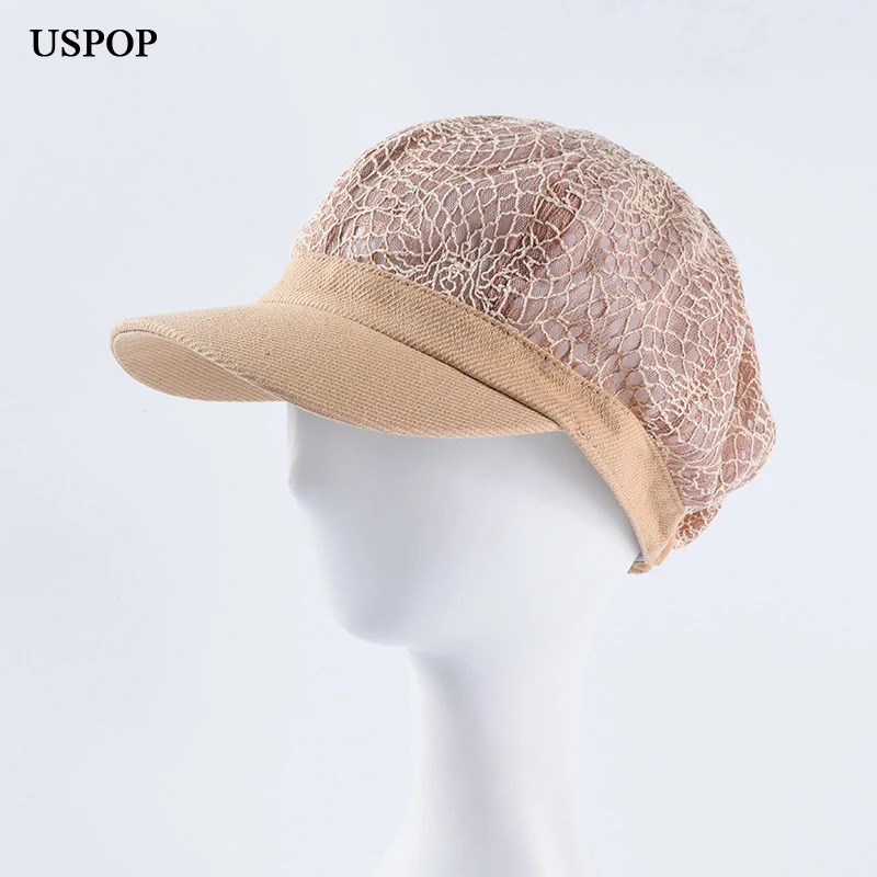Новинка от USPOP женские кепки газетчика Лоскутные кружевные с козырьком дышащая
