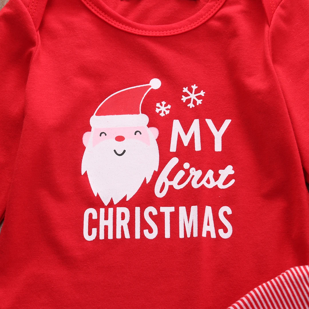 Pelele de Navidad para beb&eacute;s reci&eacute;n nacidos, ni&ntilde;os y ni&ntilde;as con letras, pantalones largos a rayas, conjunto de ropa, atuendos de oto&ntilde;o con sombrero encantador-2