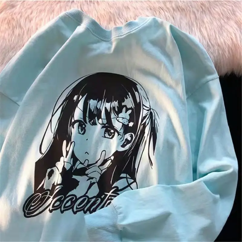

Vintage White Cartoon Girls Print Oversized Sweatshirt Women Kawaii Hoodie Casual Streetwear Harajuku Hoodie Couples Autumn Tops