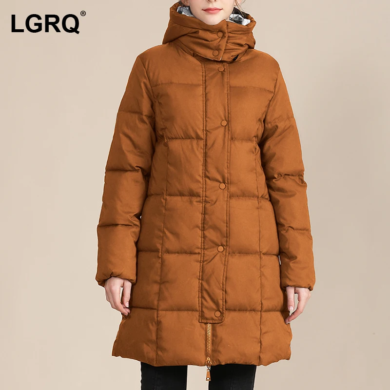 

[LGRQ] Color Matching Women's Hooded Cotton-padded Coat Long Sleeve Loose Parkas Fashion Tide New Autumn Winter 2021 19D4160