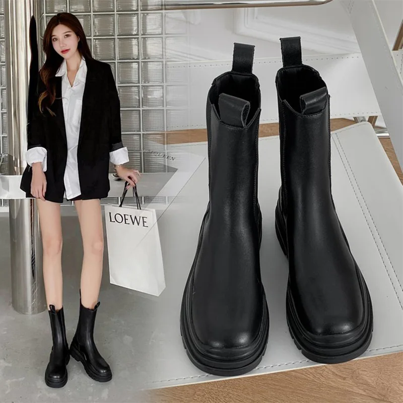 

Женские ботильоны разных цветов с круглым носком, женские короткие ботинки на платформе, модная офисная Осенняя женская обувь без застежки,...