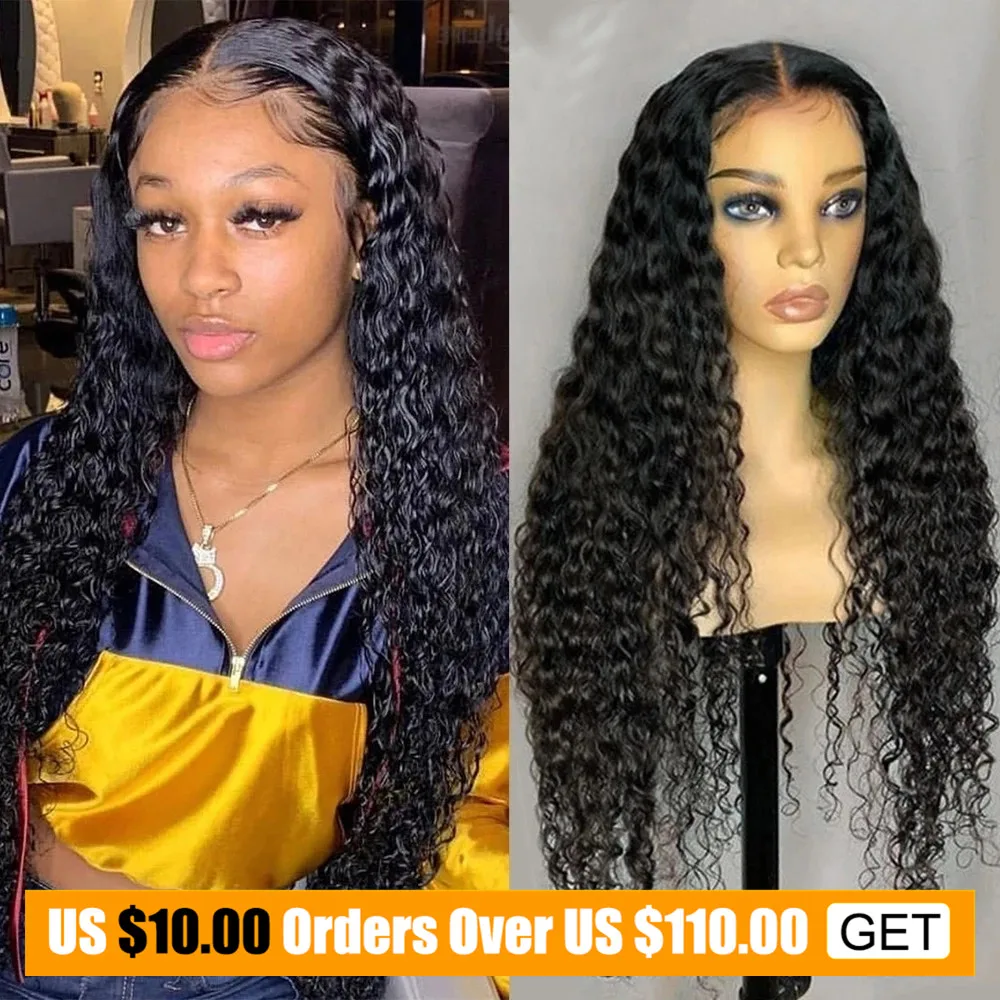 Water Wave 5x5 HD Lace Closure Wig Brazilian Remy Human Hair Lace Wigs for Women 30 Inch Deep Curly Lace Front Human Hair Wig