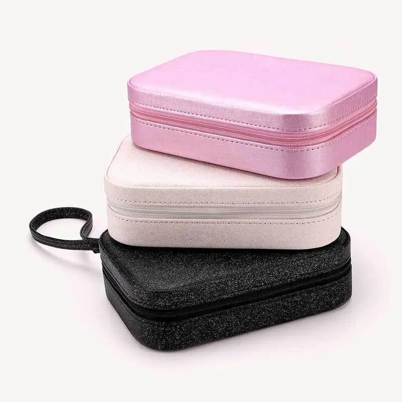 Fine Pink Jewlery Box Ring Earring Pendants Multifunction Double Layer Jewelry Packaging Cute Romantic Zipper Jewelry Organizer
