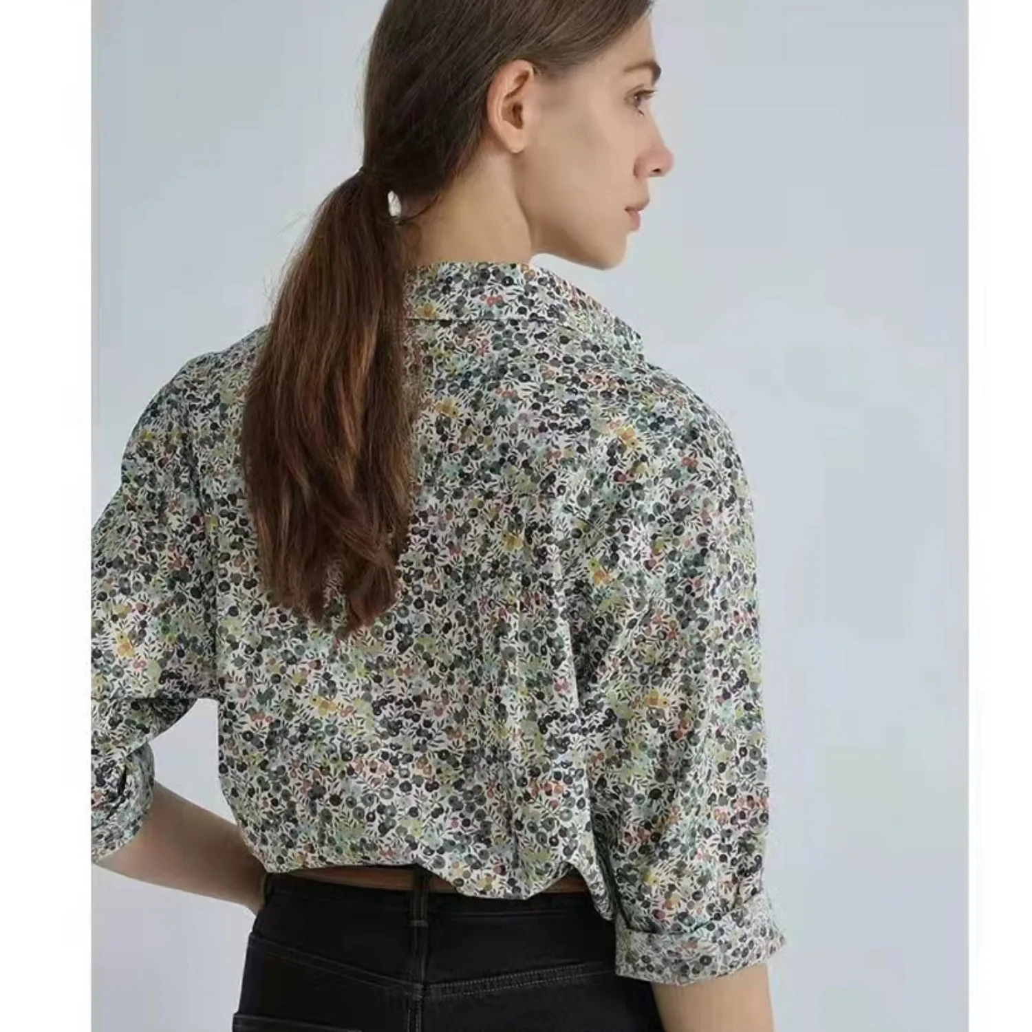 2022 Spring Women Long Sleeve Shirt 100% Cotton Turn-down Collar Floral Printing Female Single Breasted Blouse | Женская одежда