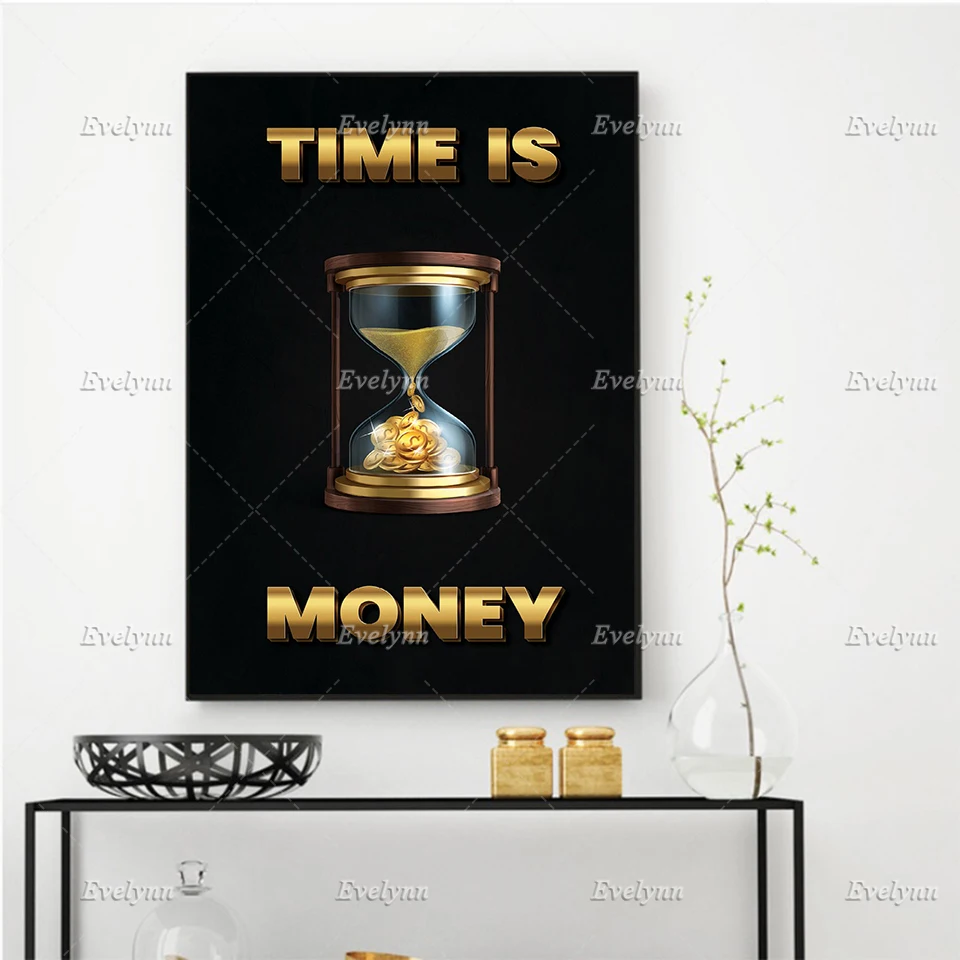 

Wall Art Modular Pictures Hourglass Canvas Printed Time Is Money Home Decoration Poster Gold Painting Living Room Floating Frame