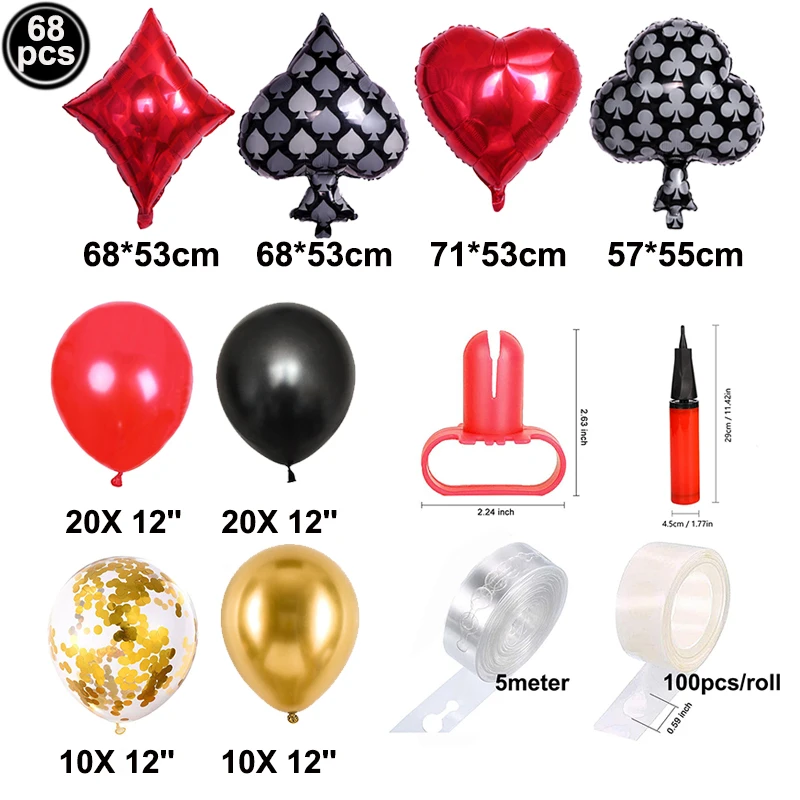 Juego de decoraci&oacute;n para fiesta nocturna de Casino de 68 piezas, incluye globo de aluminio de p&oacute;ker y confeti, globo de l&aacute;tex para fiesta tem&aacute;tica de Casino de Las Vegas-1