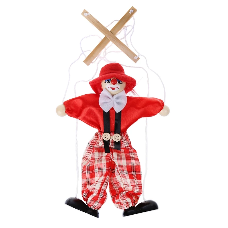 Pull String кукольный клоун деревянная игрушка Марионетка совместное Действие Кукла