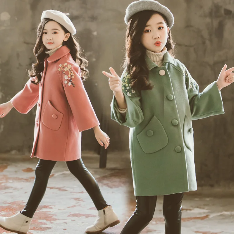 

Vintage Flower Jacket Winter Spring Coat Outerwear Top Children Clothes School Kids Costume Teenage Girl Clothing Woolen Cloth H