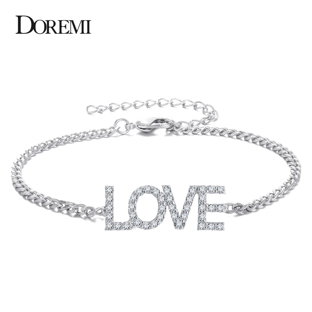 Silver Color DOREMI браслет с хрустальной подвеской для женщин ребенок Iced Out циркония браслеты номер браслет на заказ с именами Начальная буква - Окраска металла: Silver Color