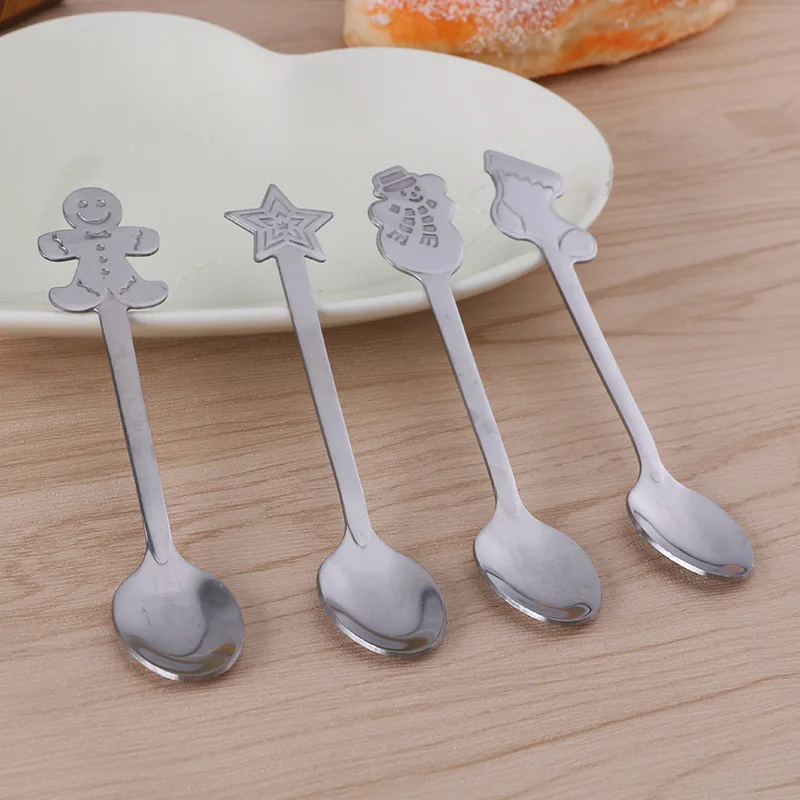 

4pcs/set Stainless Xmas Coffee Spoons Dessert Spoon Tableware Kitchen Accessories Christmas Decorations For Home New Year Gifts