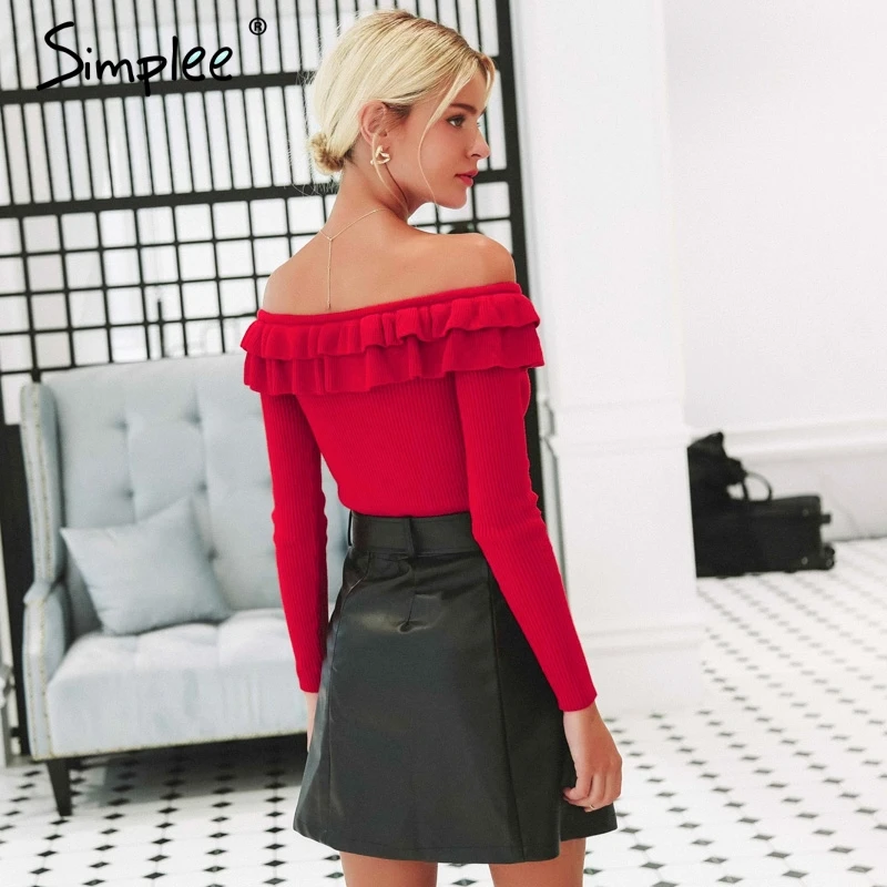 Женский свитер Simplee с открытыми плечами привлекательный элегантный красный