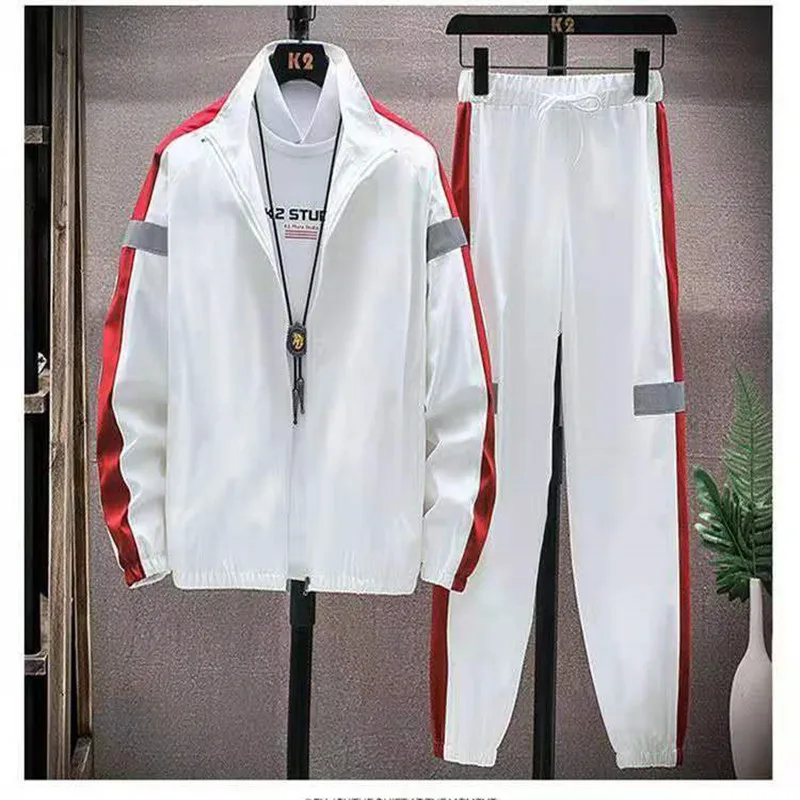 

Spring And Autumn New Sports Suit Street Men's Jacket Casual Sports Clothes Men's Korean Fashion Splicing Two Sets