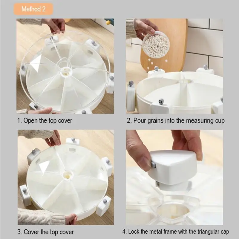 

8.5L Large Rotate Storage Containers Cereals Dry Food Rice Dispenser Holder Plastic Divided Cells Wall Mounted Kitchen Organizer