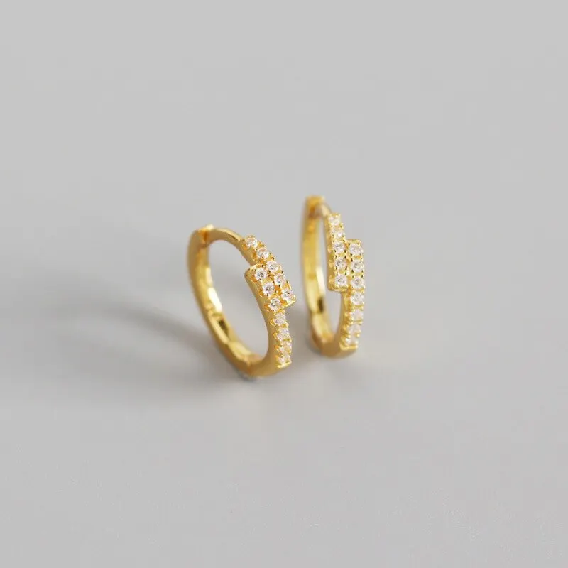 

A00476 Luxury Real 925 Sterling Silver Minimalist Pave Zircon Double Ear Buckle Round Stud Earrings for Trendy Women