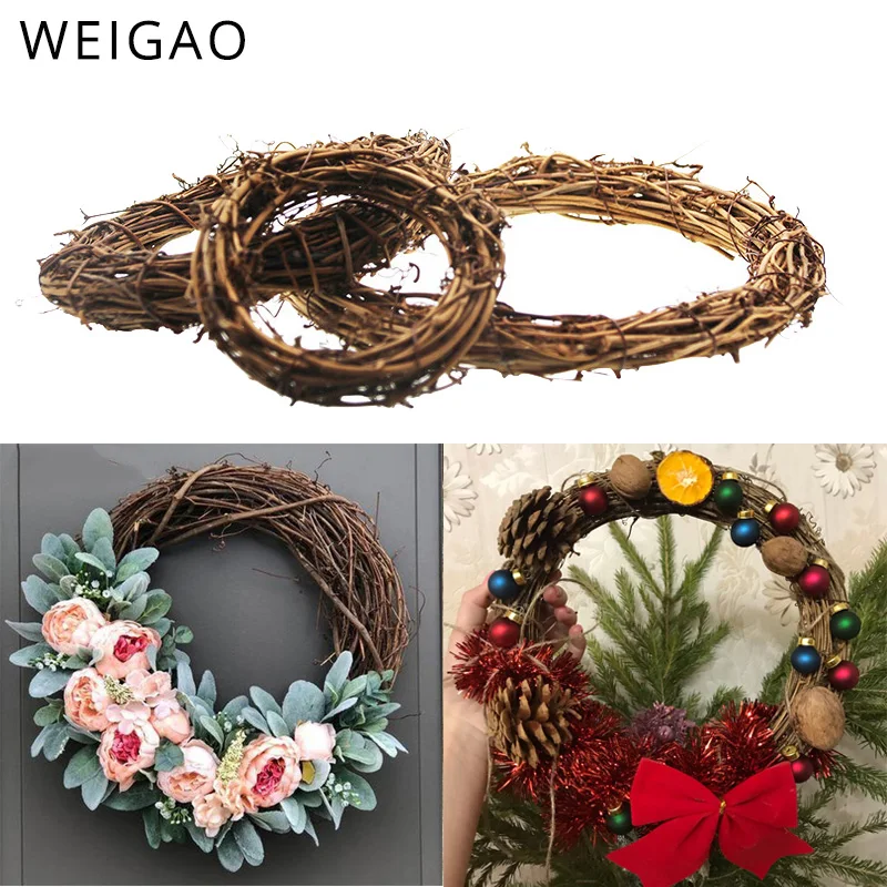 WEIGAO 10-30 см Рождественское украшение для дома Натуральный ротанговый венок Рождественский венок ручной работы счастливое Рождественское украшение весенний Свадебный венок