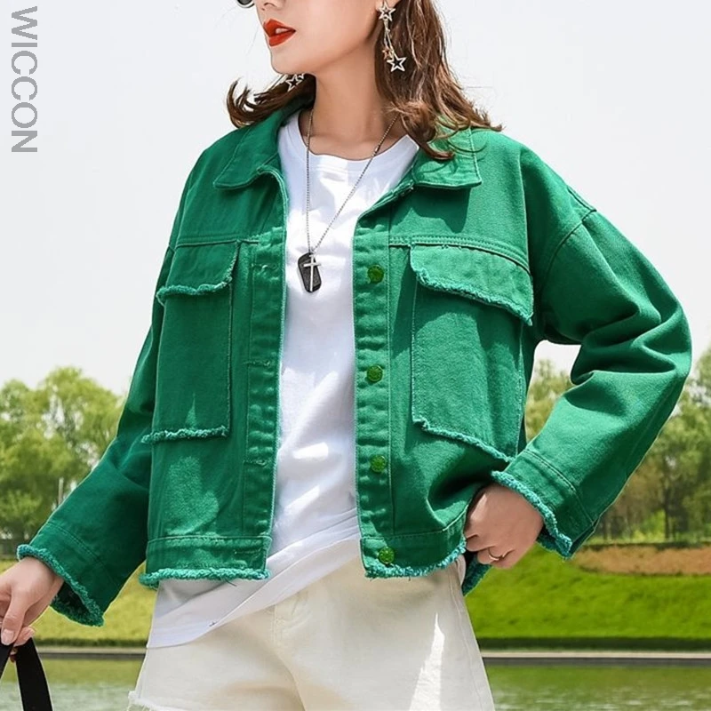 

Женская джинсовая куртка с длинным рукавом, черная свободная укороченная джинсовая куртка карамельных цветов, уличная одежда, 2021