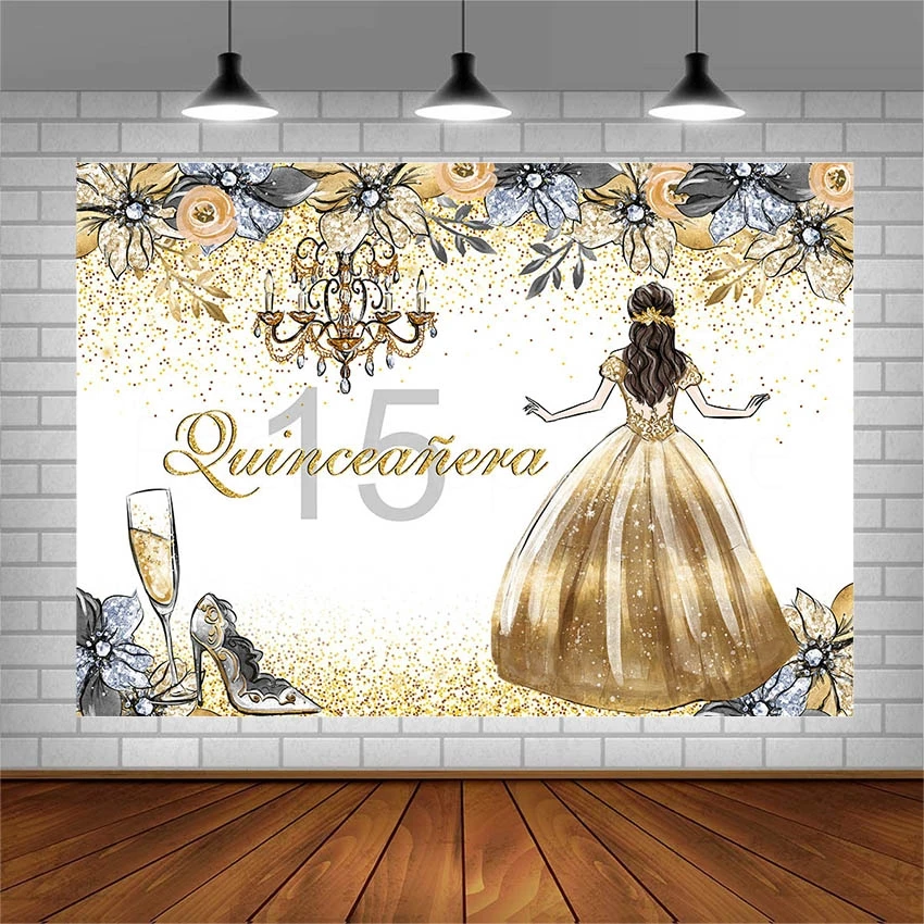 

Avezano Golden Photography Background Princess Flower Birthday Party Banner Photocall Decor Backdrop For Photo Studio Customized