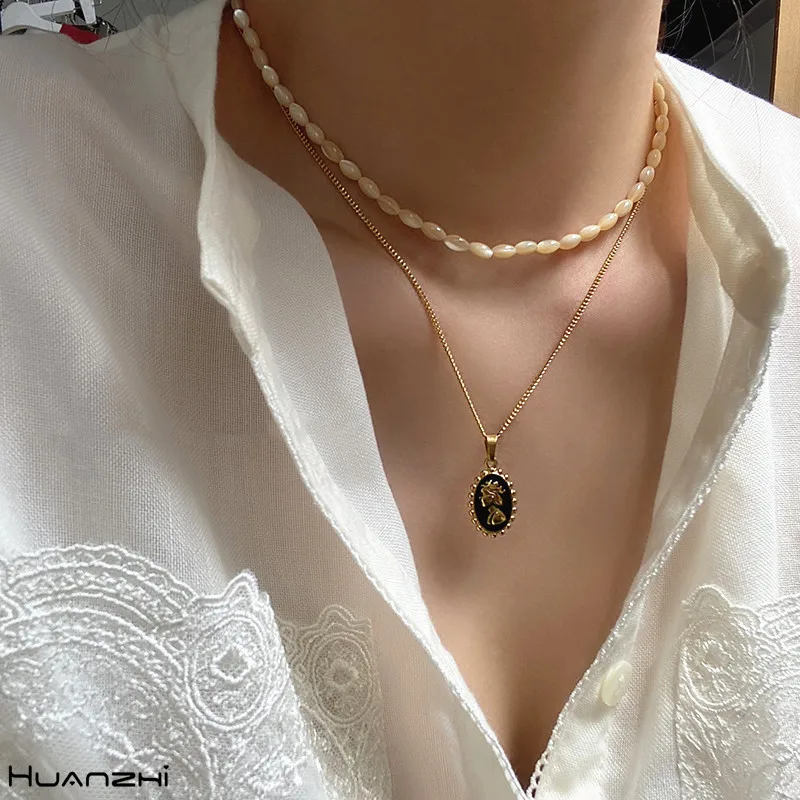 Новинка 2020 модная винтажная черная эмалированная Статуя королевы HUANZHI цепочка с