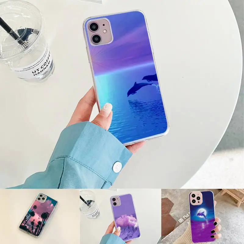 

Ocean Dolphin waves Phone Case for iPhone xiaomi redmi 7 8 9 11 12 10 S X XS XR MINI Pro Max Plus laser Transparent