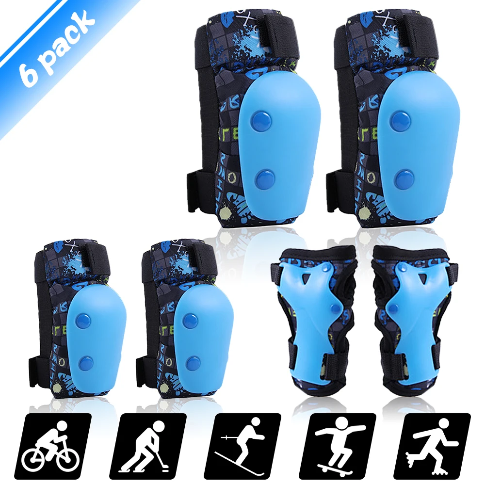 

6PCS Kids Bike Pads Set Knee Elbow Pads Wrist Guards Sport Protective Gear Kit for Cycling Skateboard Roller Skating Scooter New