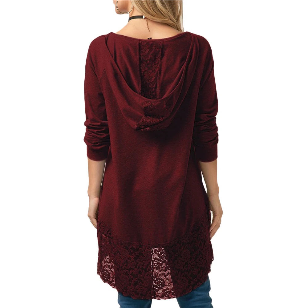 Wipalo Свободная туника с кружевами и капюшоном футболка кружевным цветочным