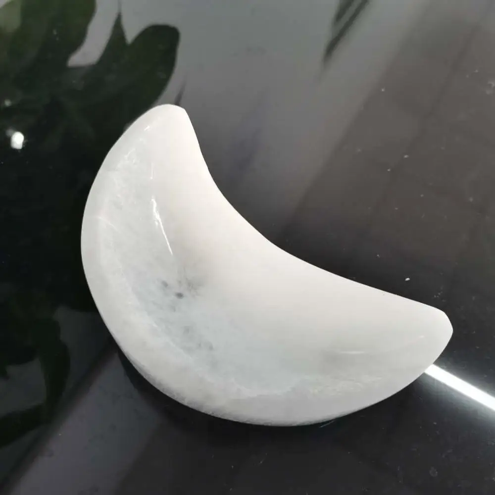

10cm Natural Hand Carved Gypsum Selenite Moon-Shaped Bowl
