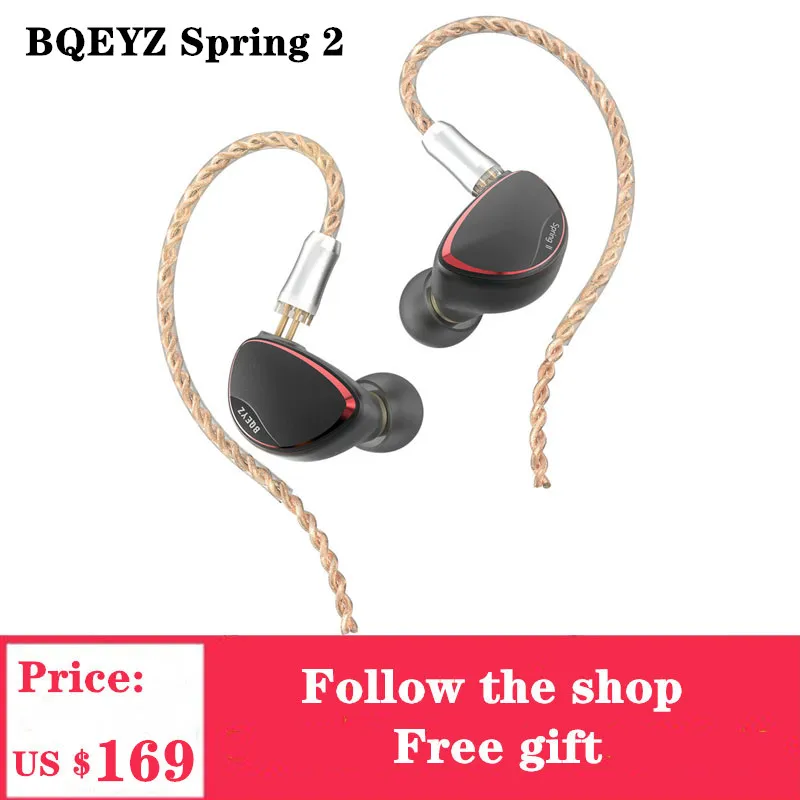 BQEYZ Spring 2 Headphone Monitor Triple Hybrid BA Dynamic Driver  IEM HiFi with Detachable Cable for Noise Isolation Earphones
