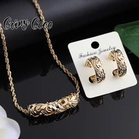 new design african jewelry sets hollow out gold plated hawaiian necklace flower necklace earrings set for women girls 2022