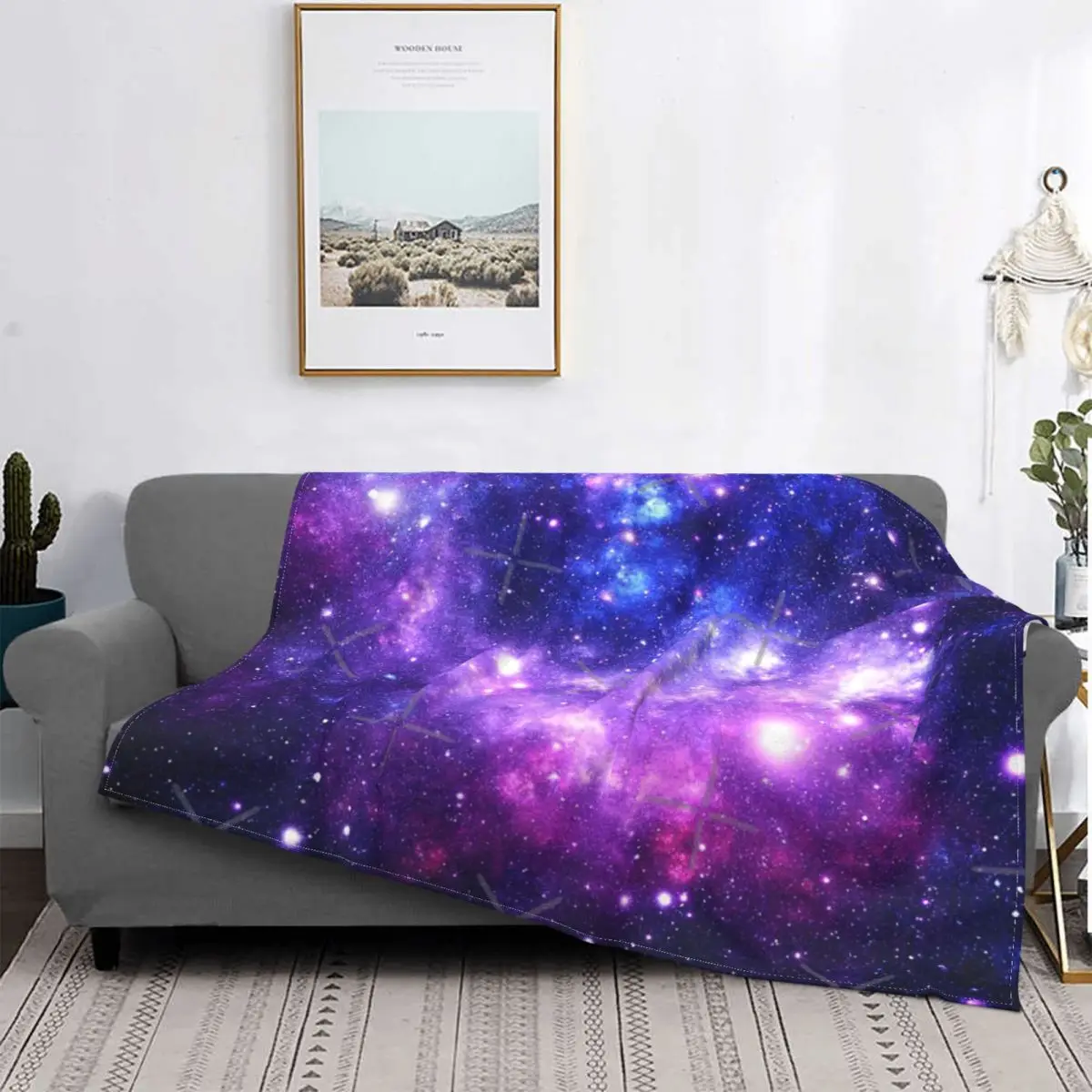 

Manta de nebulosa de galaxia azul púrpura, colcha de cama a cuadros, toalla de playa, manta de lana, manta ponderada