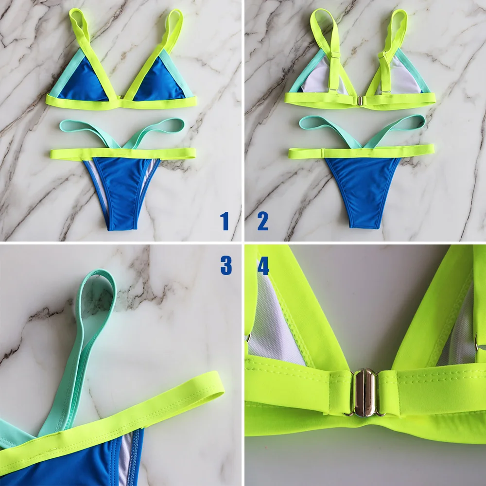 

Patchwork Bikini Mujer 2021 Sexy Women Batsuit Brazilian Solid Badmode Thong Beachwear High Cut Batsuit Female