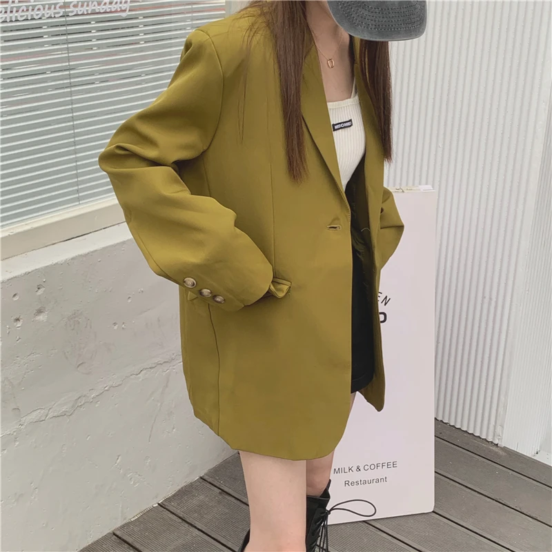 

ZHISILAO New Green Blazer Coats Women Plus Size Vintage Elegant Ol Office Blazer Jacket Spring Summer 2021 Loose Outwear Maxi