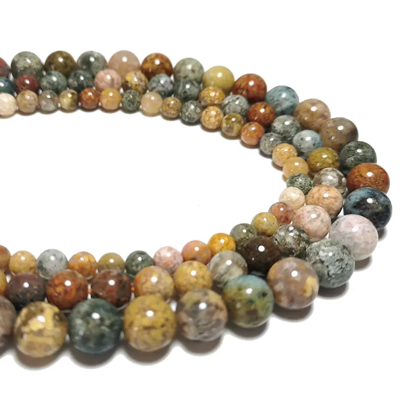 

Wholesale Natural Round Yellow Ocean Jaspers Stone Beads For Jewelry Making DIY Bracelet Necklace Charms 6/8/10MM 15''