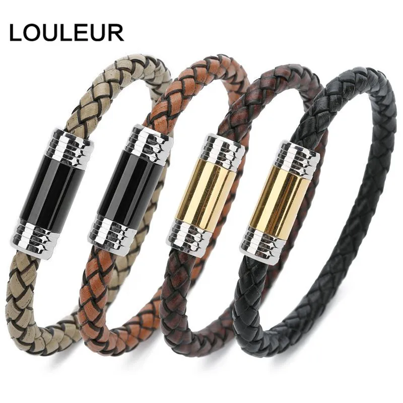 Панк мужские ювелирные изделия двойной цвет плетеный кожаный браслет ручной