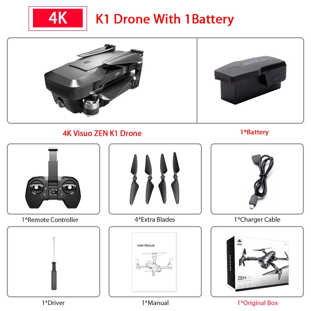 K1 1B Original box Visuo ZEN K1 gps Радиоуправляемый Дрон с 4K HD двойной камерой управление жестами 5G Wifi FPV Бесщеточный двигатель полёт 28 минут Дрон VS F11 B4W SG906 - Color: K1 1B Original box