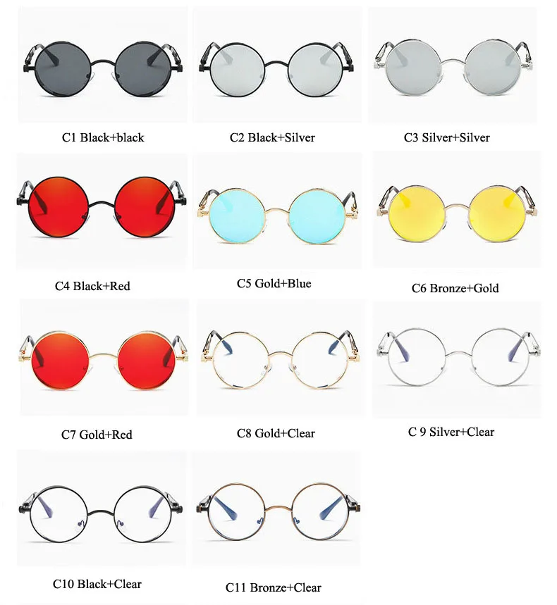 Женские зеркальные солнцезащитные очки круглые в стиле стимпанк весна