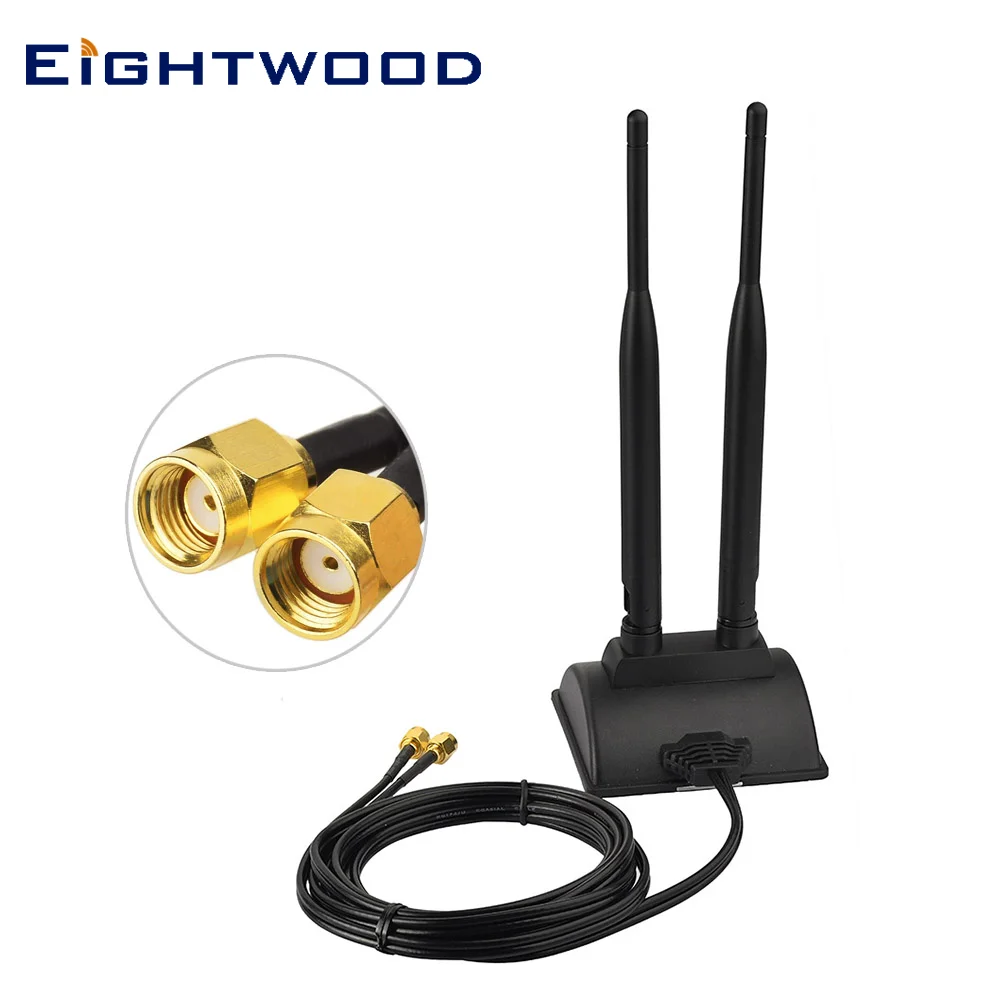 

Eightwood 2.4GHz 5GHz Dual Band WiFi Antenna Aerial with RP-SMA Male Magnetic Base for PCI-E WiFi Network Card USB WiFi Adapter