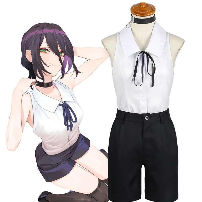 

Костюм для косплея Reze для мужчин и женщин с аниме бензопилой, пикантный комплект из рубашки и шорт без рукавов, униформа для Хэллоуина/Вечер...