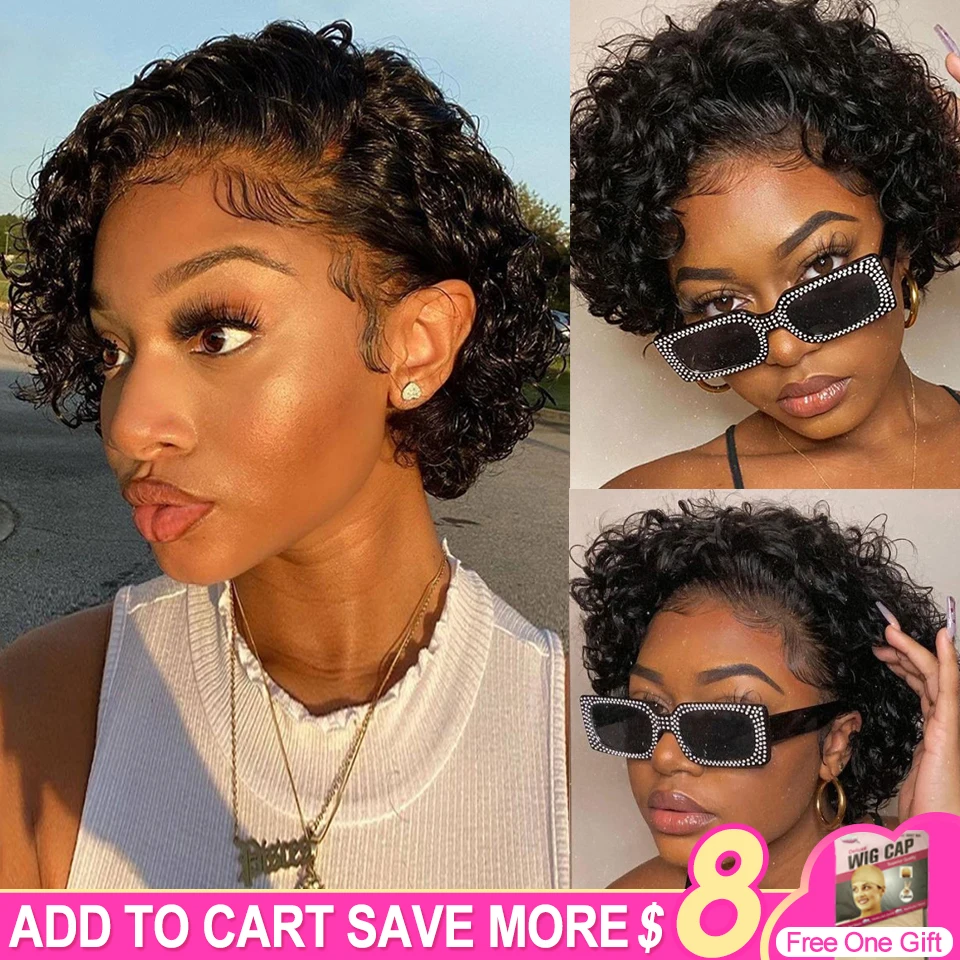 

Short Curly Human Hair Wigs For Black Women Pixie Cut Wig Human Hair Funmi Curly 4X4 Lace Closure Wig Brazilian Hair Extension