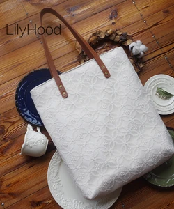 Lady Sweet Lace Cover Tote Bag French Elegant High Quality Designer Ecology Cotton Top-handle Bag for Women White Shopping Bag