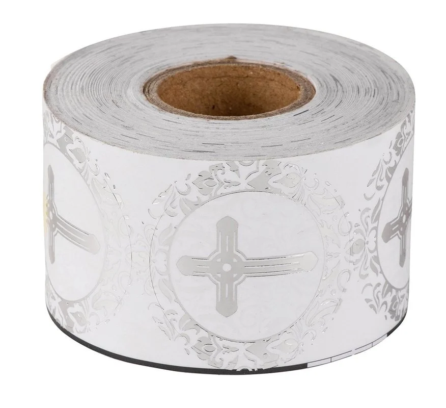 500-Count Gold and Silve Foil Cross Stickers-Religious Stickers-Round Labels 1inch Christening Envelope Seals stationery sticker