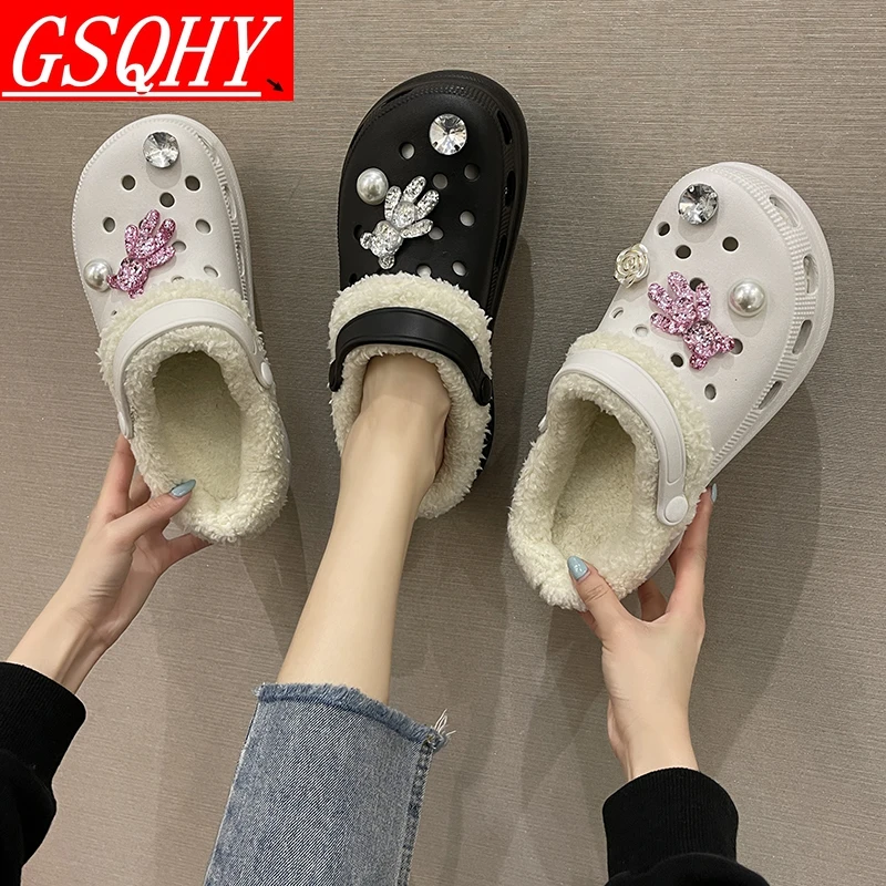 

2021 new ladies slippers soft low-top luxury pearl accessories slippers comfortable designer new flat shoes PU hairy slippers