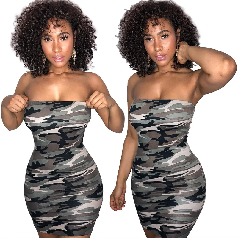 Romacci Сексуальное Женское облегающее камуфляжное платье с открытыми плечами без
