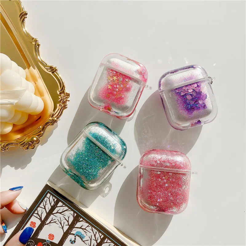 

Liquid Quicksand Star Heart Sequins Glitter Bling Bling Luxury Earphone Cover for Apple Airpods 1 2 Case