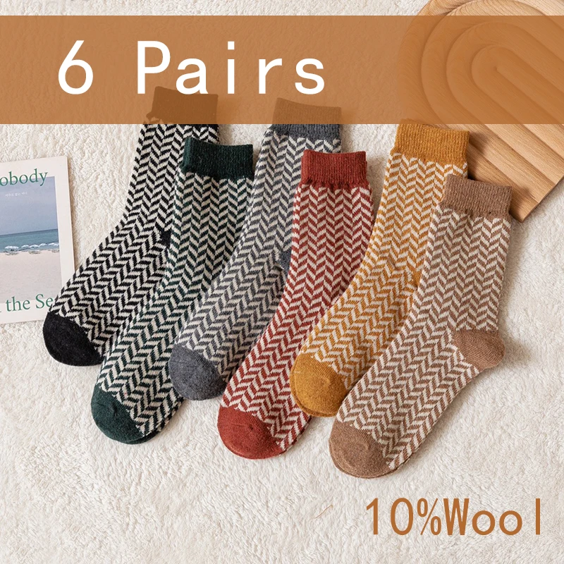 6 пар 10% шерсти теплые плотные зимние женские носки ботинки для девушек мужчин